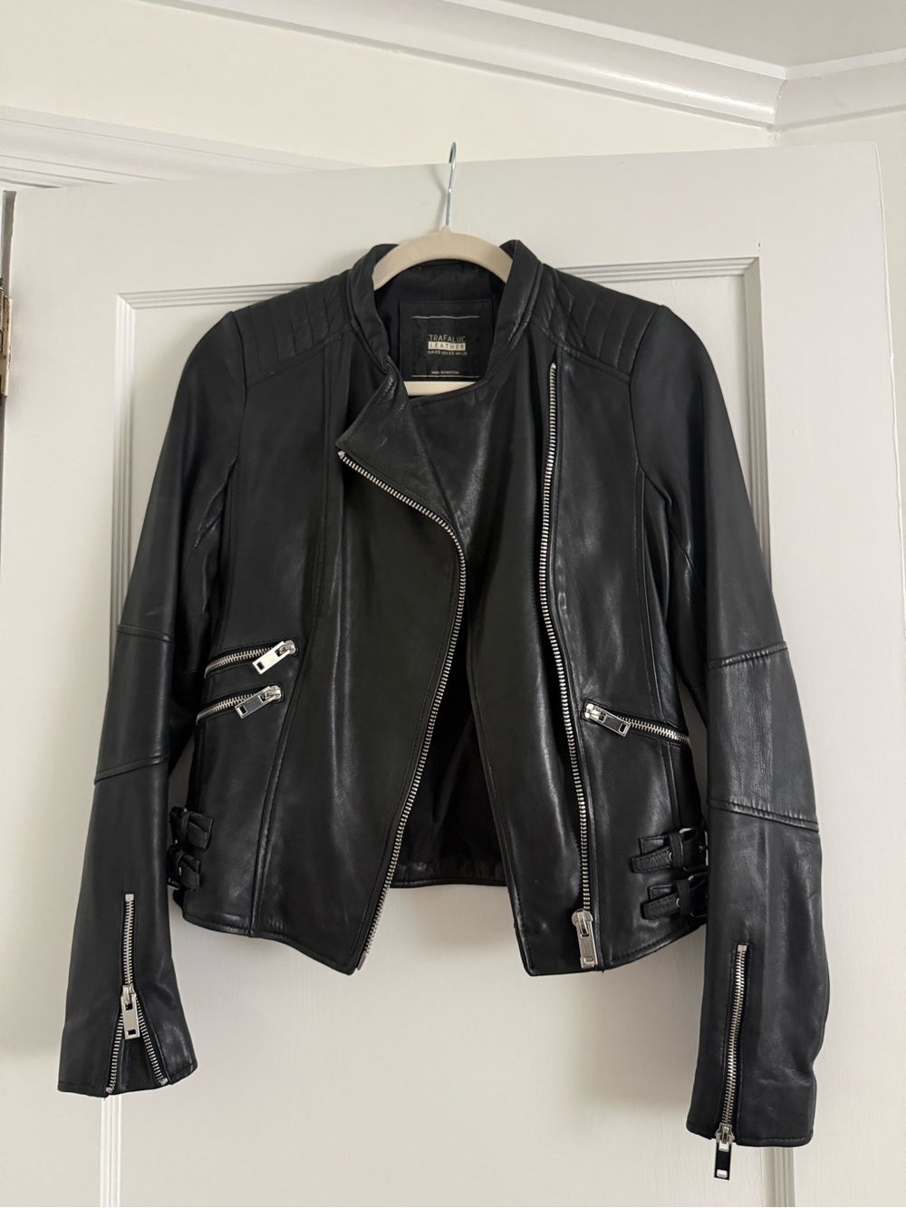 Zara Black Real Leather Moto Jacket
